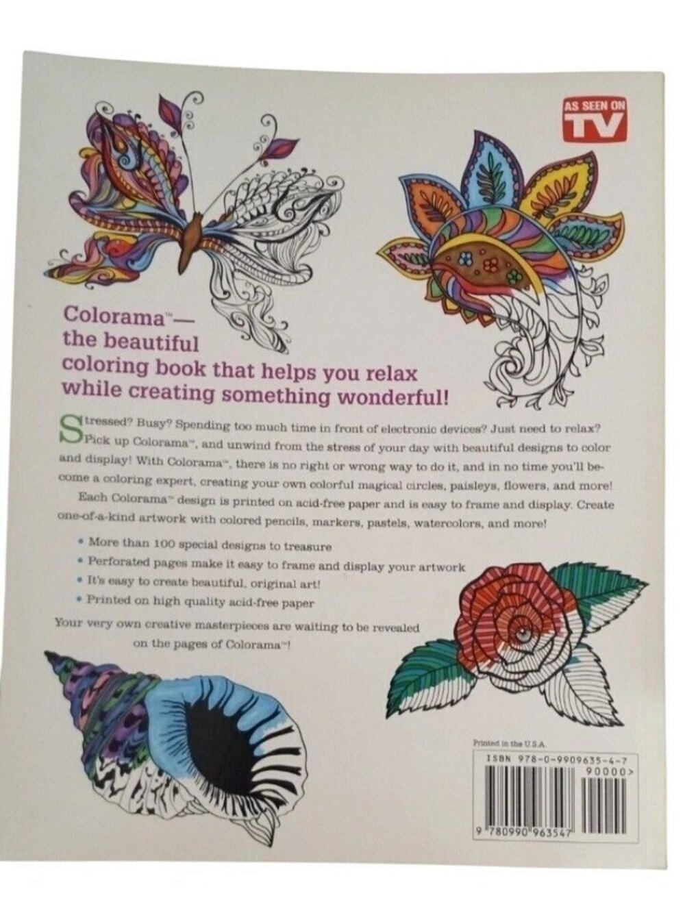 Colorama Coloring Book Flowers Paisleys Stained Glass & More Telebrands Press - Picture 3 of 4